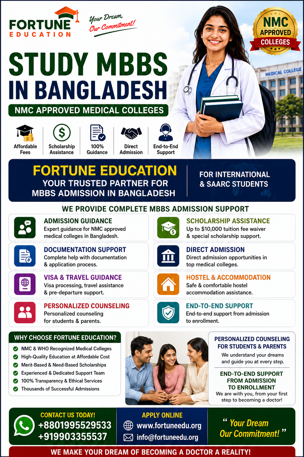 Personalized counseling for students & parents ✅ End-to-end support from admission to enrollment 2026